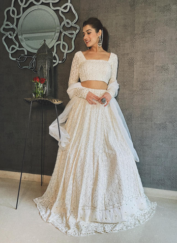 Attractive White Lakhnavi Work Georgette Lehenga Choli